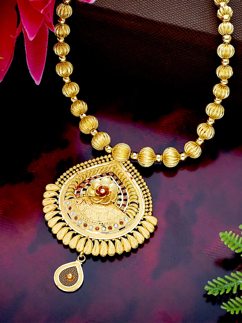 Velvet Gold Royal Long Gold Necklace-NKSL3154S401 - Image 3