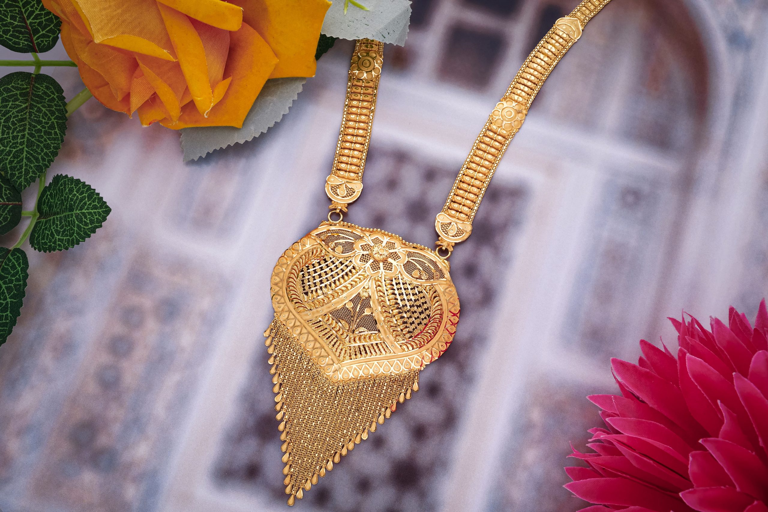 Shagun Padma Jhalki Long Gold Necklace-1060011351208 S - Image 3