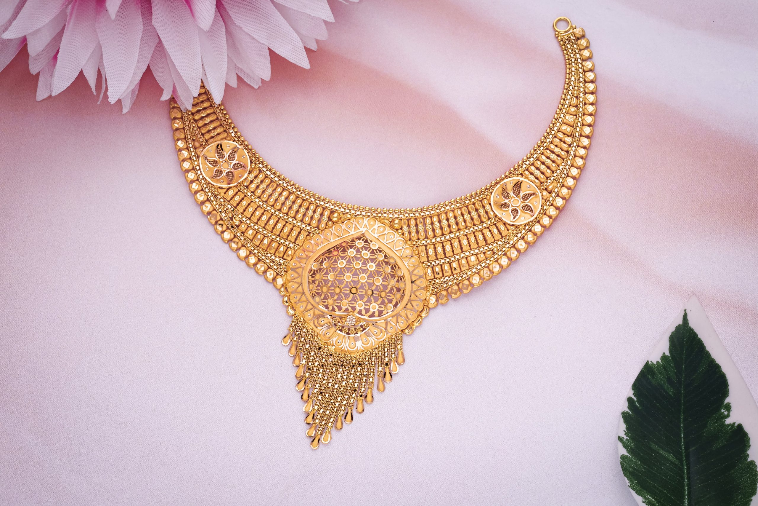 22K Traditional Semi Long Gold Shagun Necklace-NKSL2081 SU2599 - Image 3