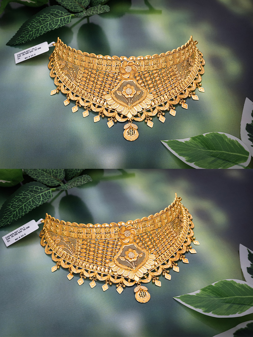 Square Floral Gold Choker-NCCS0363 S141 - Image 2