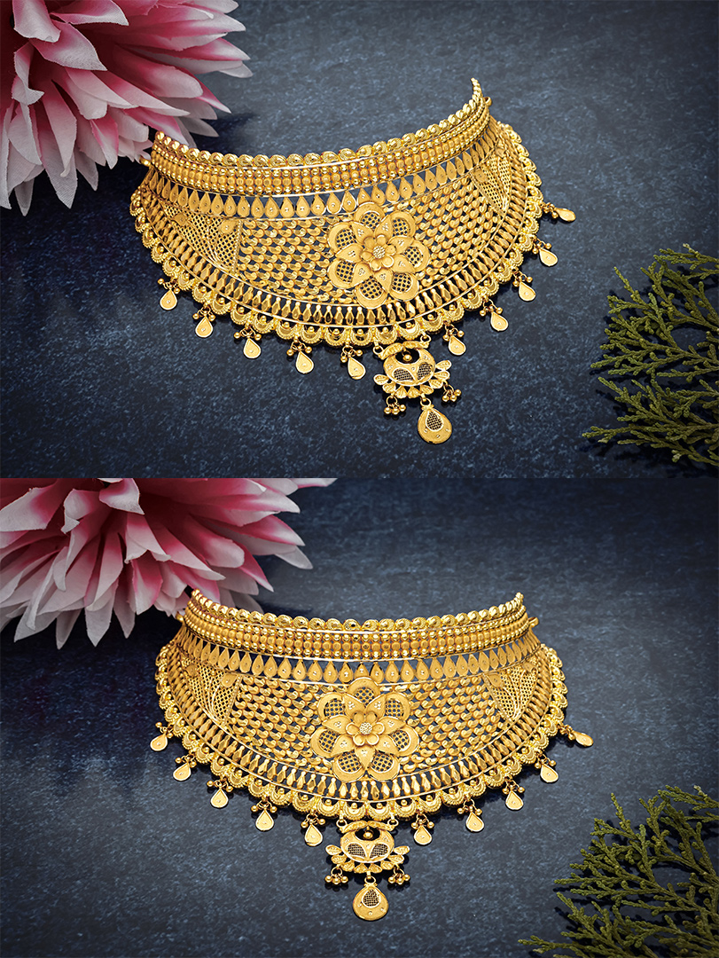 Floral Mesh Gold Choker-NCCS0364 S141 - Image 3