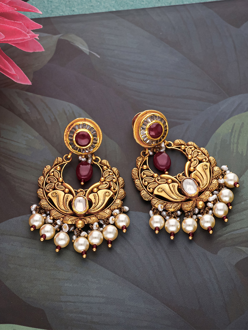 Peacock Chandbali Pearl Earrings - ER9269 S277 - Image 2