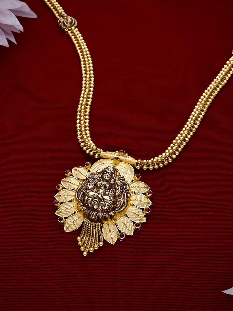 Lakshmi Kamala Antique Long Gold Necklace-NKSS3084 S416 - Image 2