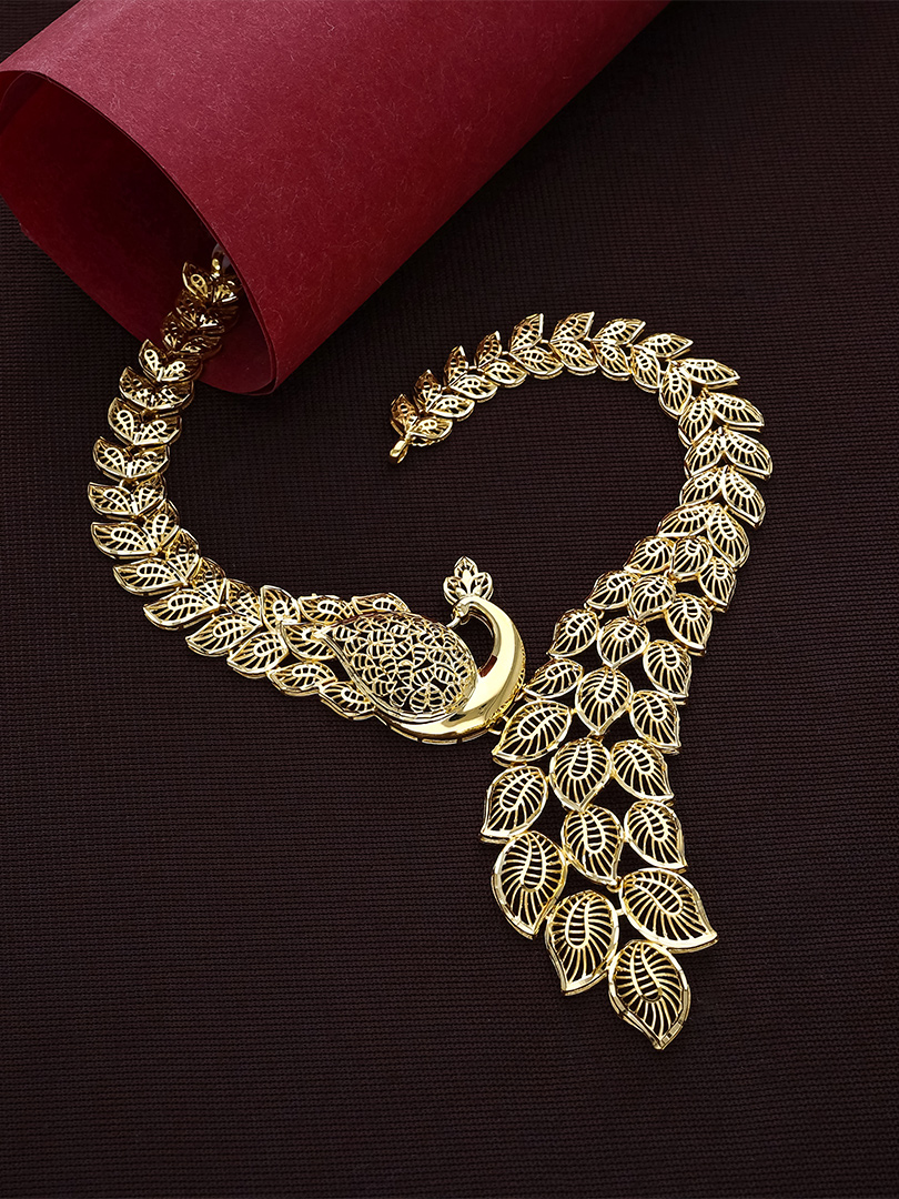 Heritage Leaf Peacock 22K Short Gold Necklace-NKSL4368 S364 - Image 2