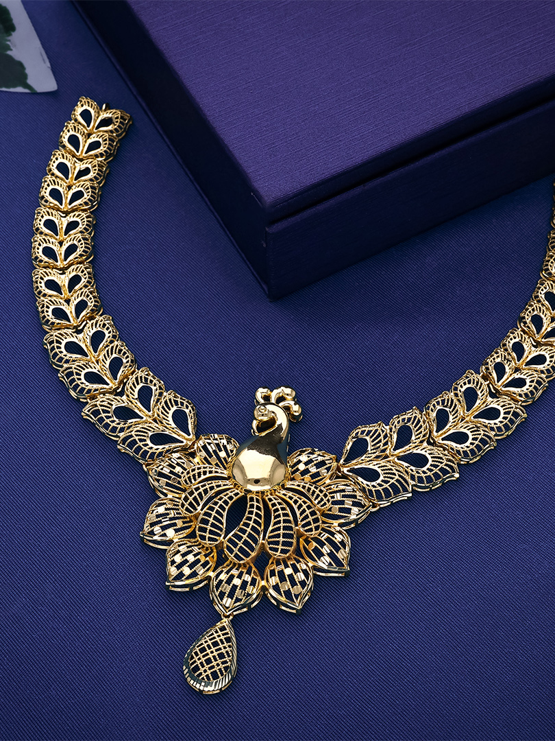 Elegant Peacock Motif 22K Short Gold Necklace-NKSL4399 S366 - Image 2