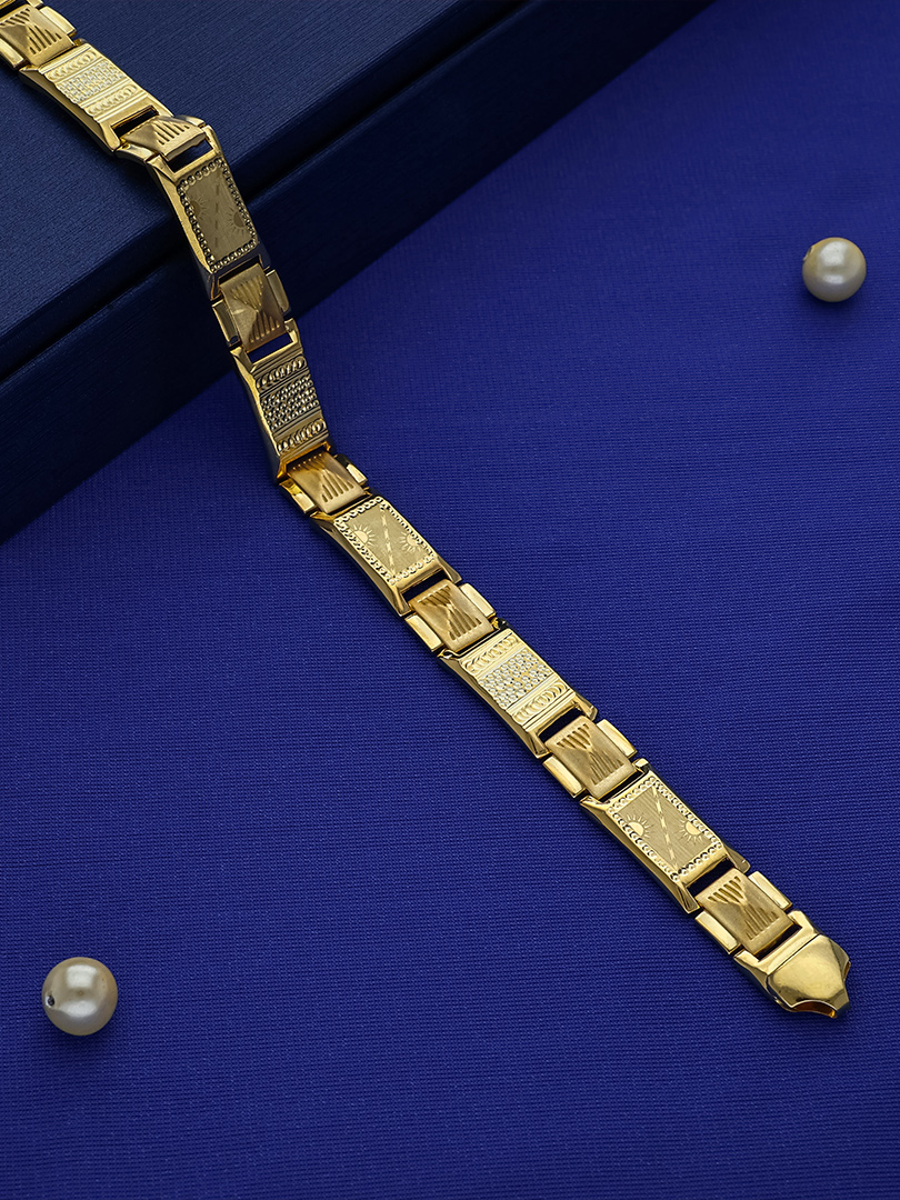 Textured Panel Link Gold Bracelet - BRCG1111 S418 - Image 2