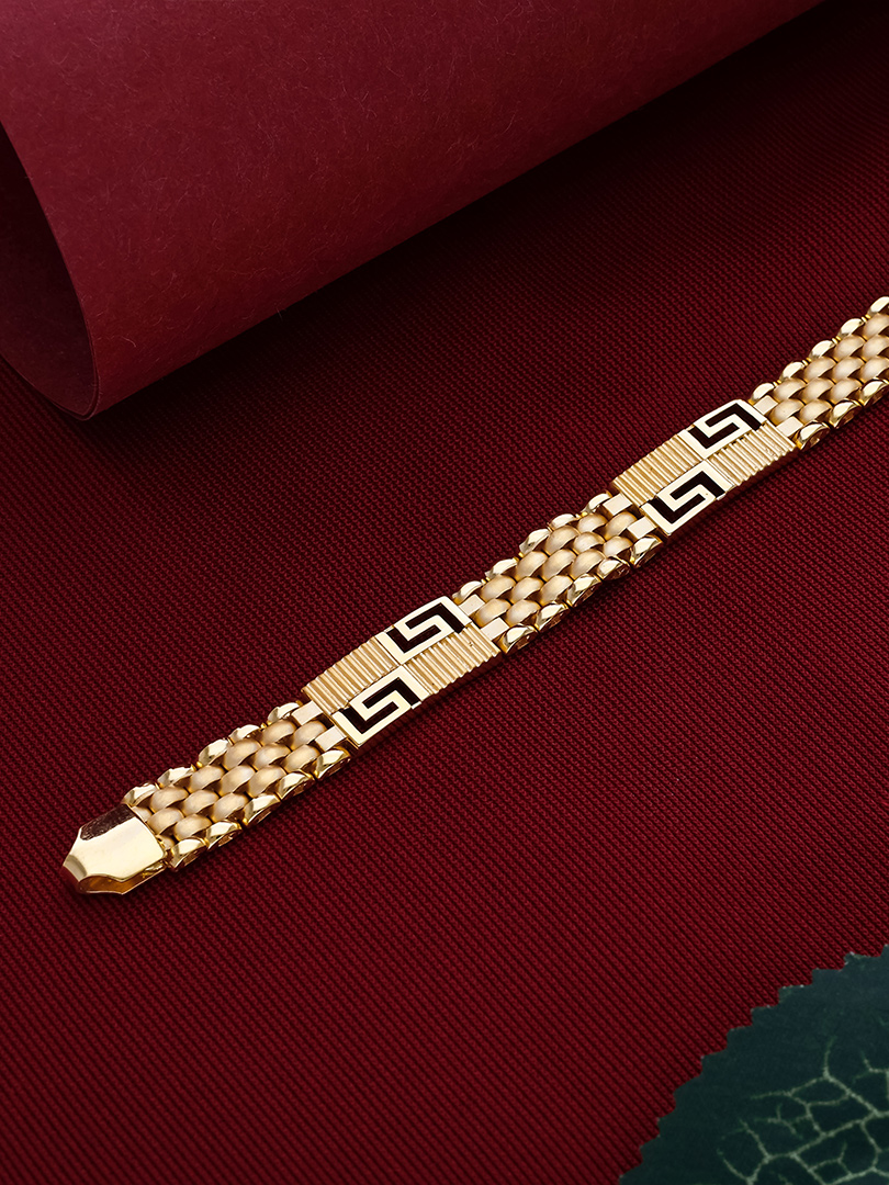 Greek Key Woven Link Gold Bracelet - BRCG1122 S418 - Image 2