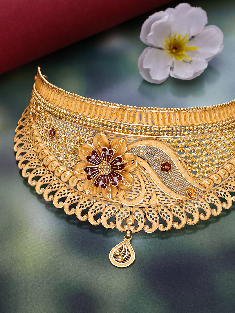 Swarna Lahari Floral Gold Choker-NCCS0598 S263 - Image 2