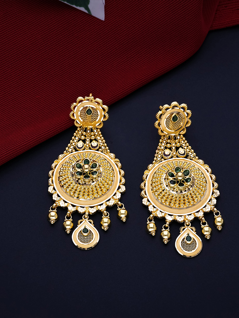 Floral Medallion Chandbali Drop Earrings - ER13195 SU3369 - Image 2