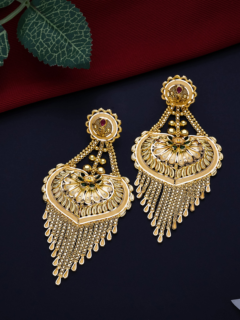 Heart Fringe Floral Statement Earrings - ER13196 SU3369 - Image 2