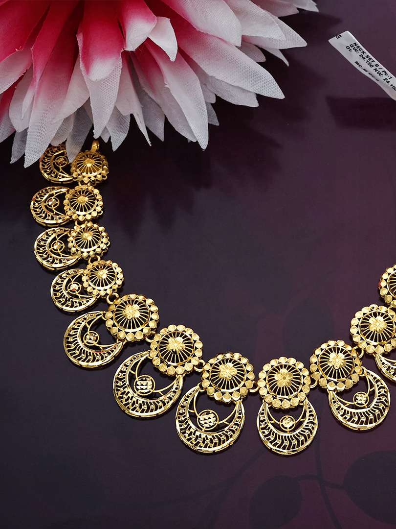 Radiant Coin Crescent Filigree Gold Necklace - NKSL4556 S364 - Image 2