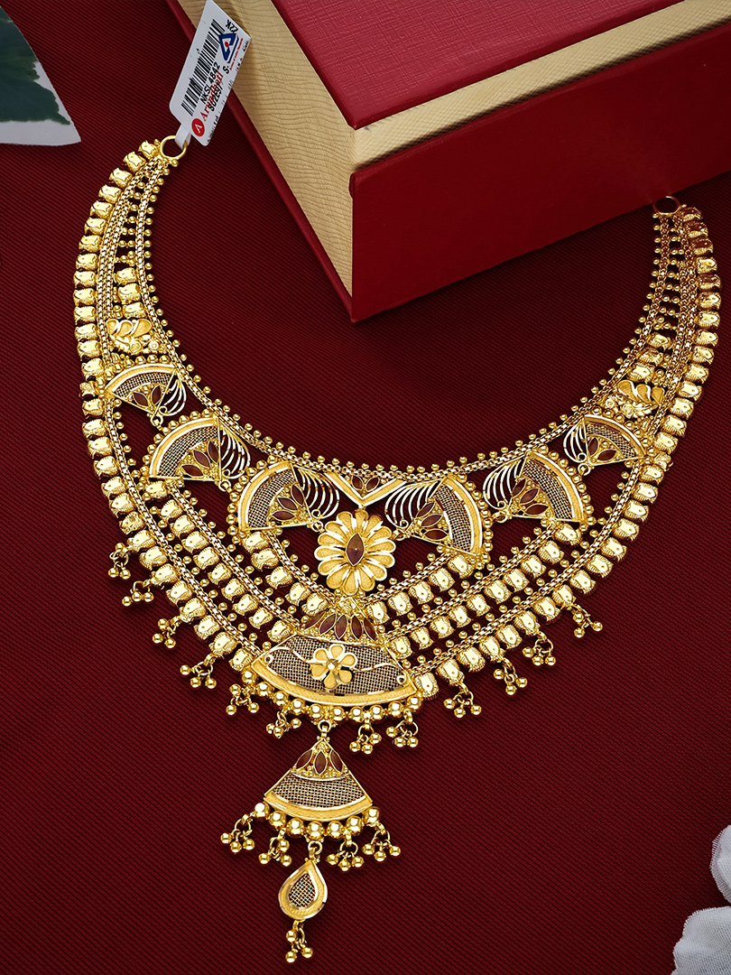 Lotus Fan Fringe Heritage Gold Necklace - NKSL4842 SU2E97 - Image 2