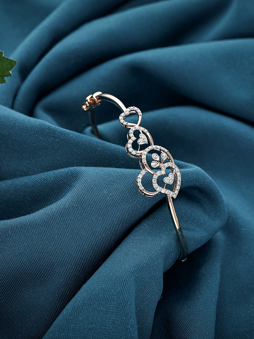 Diamond Heart Motif Gold Bracelet for Women - DLBR0150 S149 BR00074917120 - Image 2