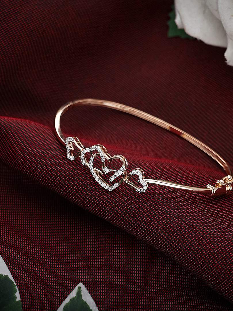 Diamond Linked Hearts Gold Bracelet for Women - DLBR0155 S149 BR00092917131 - Image 2